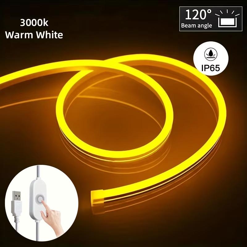 

USB 5V LED Neon Strip Light with Button Switch Flexible Silicone Tube Waterproof for TV Backlight Bedroom DIY Decor Lighting 1M теплим білим кольором