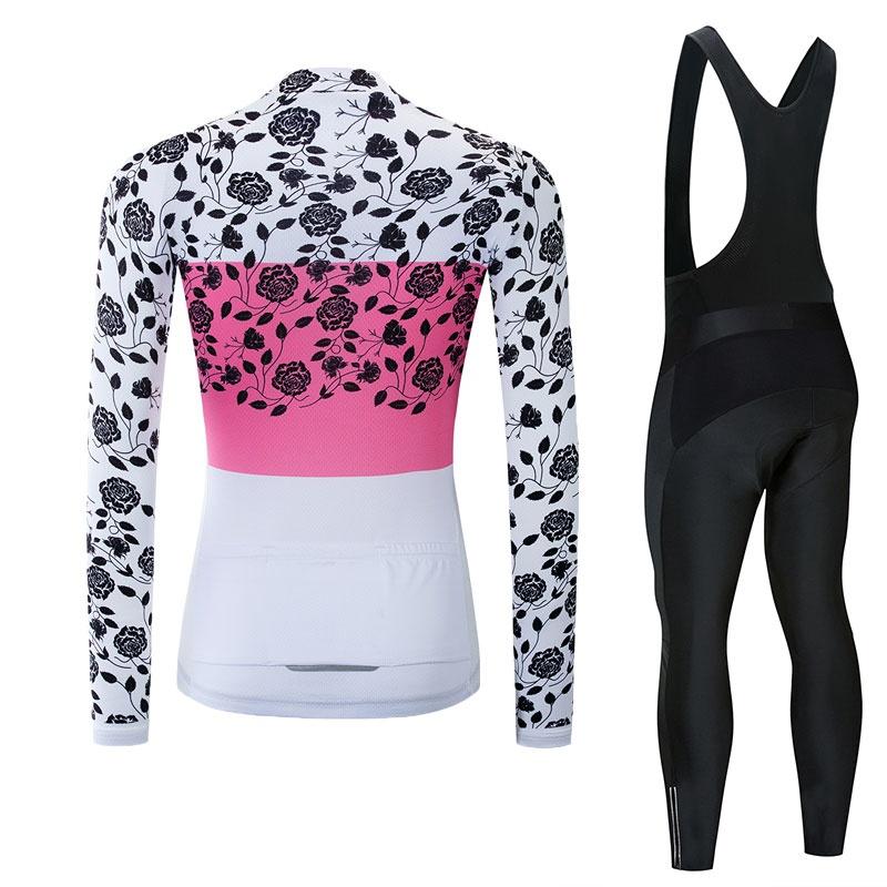 Toamnă Ciclism Tricouri Ciclism Set Haine Femei Mânecă Lungă Negru Pantaloni cu Bretele Costum Haine Ciclism