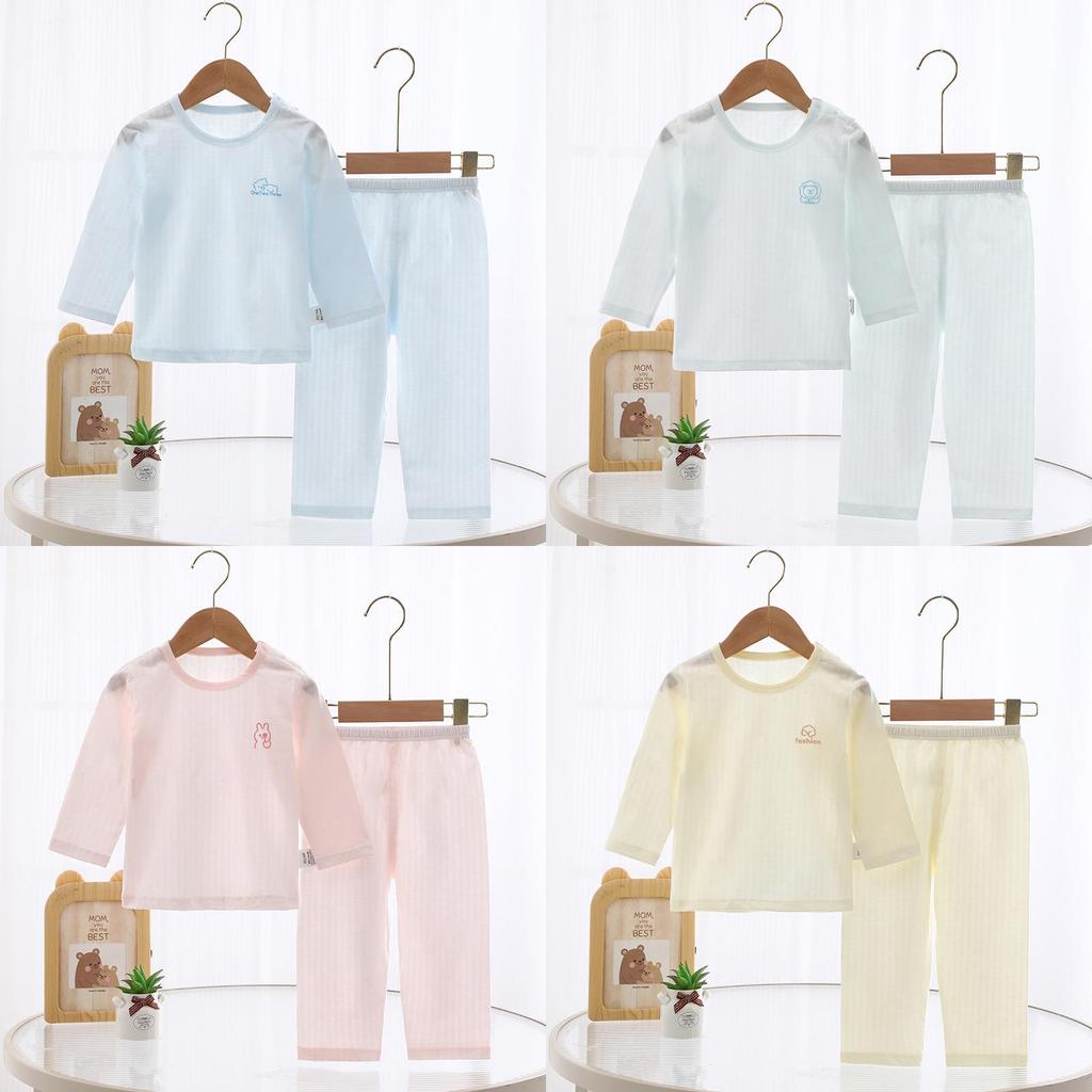 Infant Kids Cotton Summer Sleepwear With Animal Pattern And Open Crotch Design