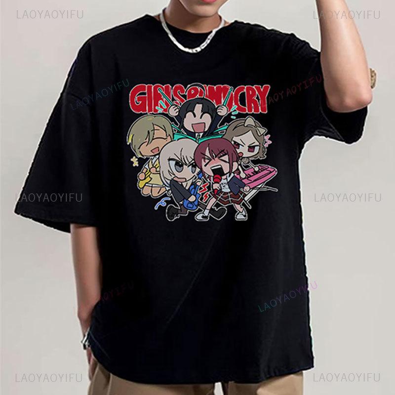 

Girls Band Cry Anime Shirts Ort Sve T-irt Cotton Summer Crewneck Breathable Printed Casual Cartoon Youth Faion Oulder Width Tops 5XL різнокольоровий