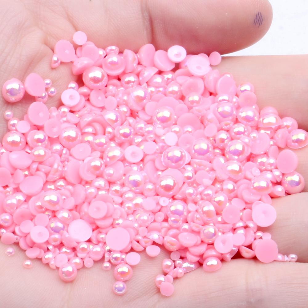 Resin Half Round Flatback Beads 2-6mm Mix Size Glue on Loose Rhinestones for Clothes Dresses DIY Crafts Scrapbook Decoration