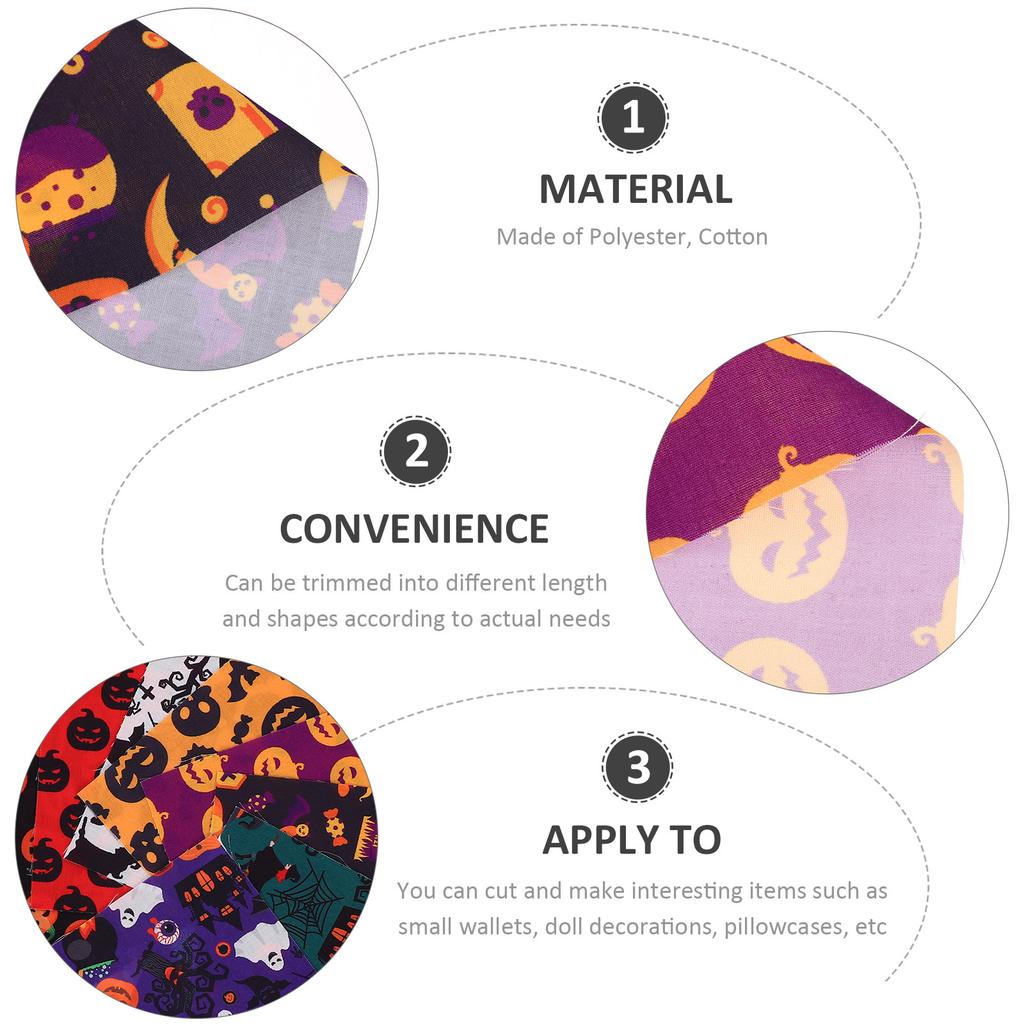 Halloween Decoration Fabric 12 Sheets Patchwork Cloth Printing Pattern Scrapbook DIY Material Polyester Sewing Craft