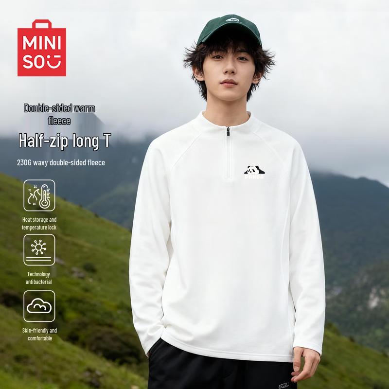 MINISO Men's Thermal Half-Zip Long Sleeve T-Shirt