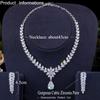 CMM Luxury Silver Color Cubic Zirconia Leaf Shape Drop Earrings Necklace Set