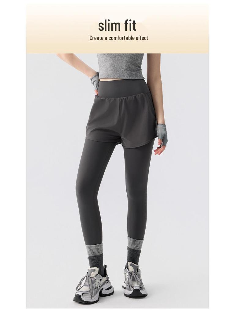 Women's High Waist Hip-Lift Yoga Pants, Quick-Dry, Two-Piece Look, for Autumn/Winter Running & Training.