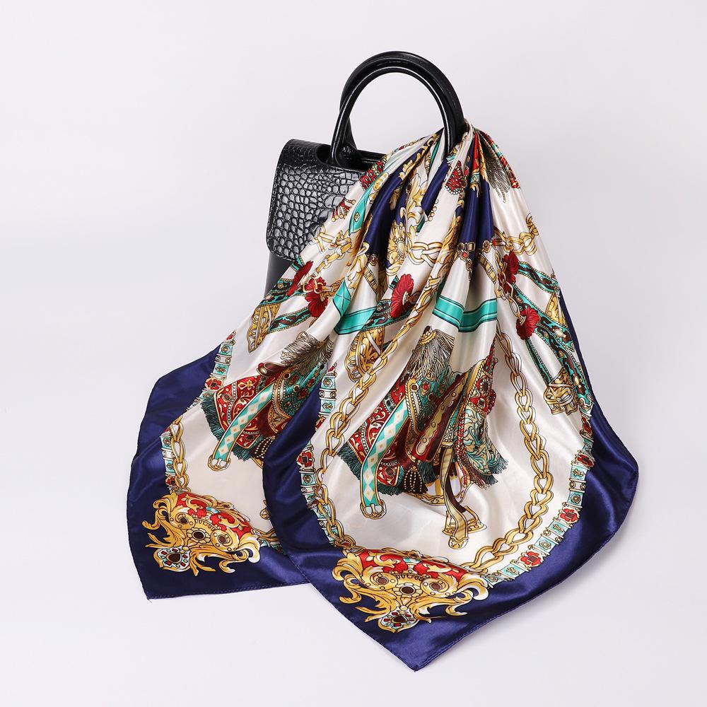 

Высококачественные роскошные шелковые шарфы, повязка на голову, шарфы, шейный шарф для женщин, шелковый шарф с цепочкой, женская декоративная шаль 90cm