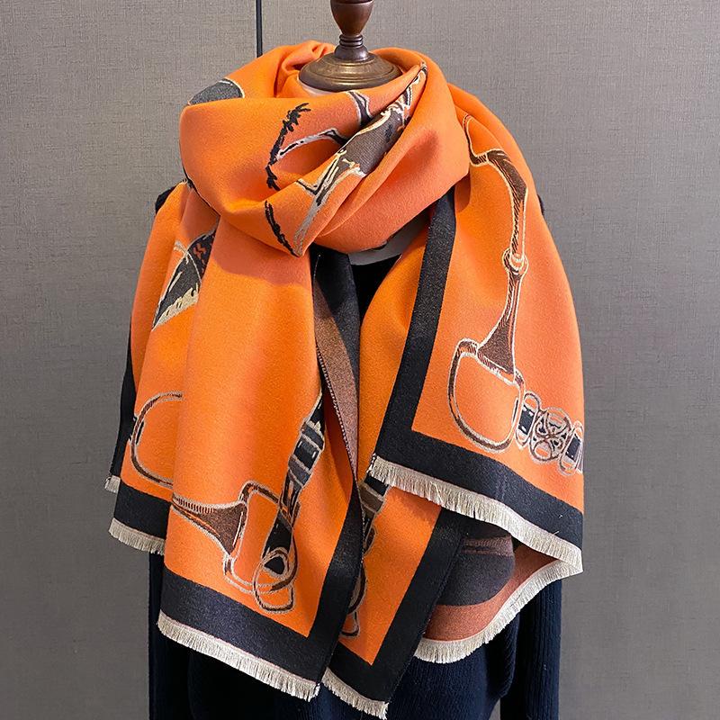 Thickened Warm Imitation Cashmere Scarf Women'S Autumn And Winter Chinese Style Floral Temperament Versatile Shawl To Keep Out The Cold Neck Scarf