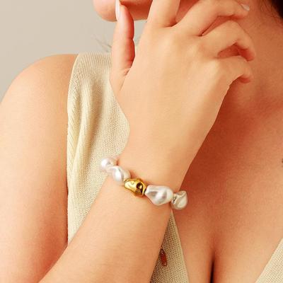 Yingtai 18k Gold Plated Stainless Steel & Titanium Baroque Pearl Bracelet - European & American Style Women's Jewelry