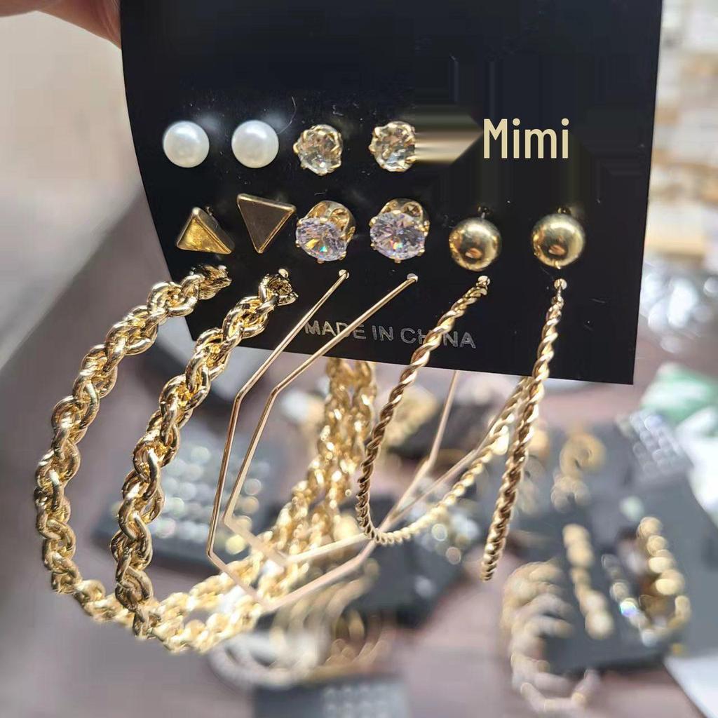 Gold-Pearl Punk Hoop Earrings Set for Women