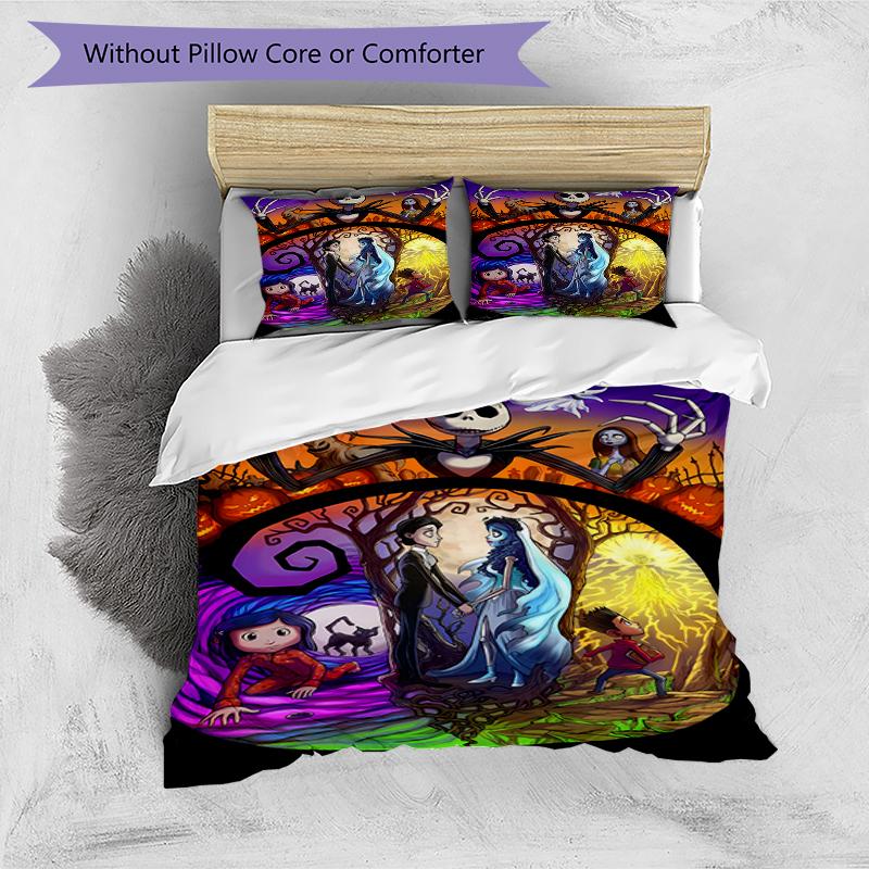 3pcs Coraline (2) Design Cover Set - HD Printed Bedding with 1 Cover and 2 Pillowcases - Perfect for Home and Dorm Decor