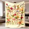 Botanical Wildflower Blanket  Cream Base Colorful Dried Flower Flannel Throw Blanket Shabby Chic Floral Home Warm Cover