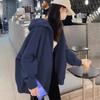 Grey sweater jacket women's thickened, autumn and winter velvet cardigan loose zipper hooded top