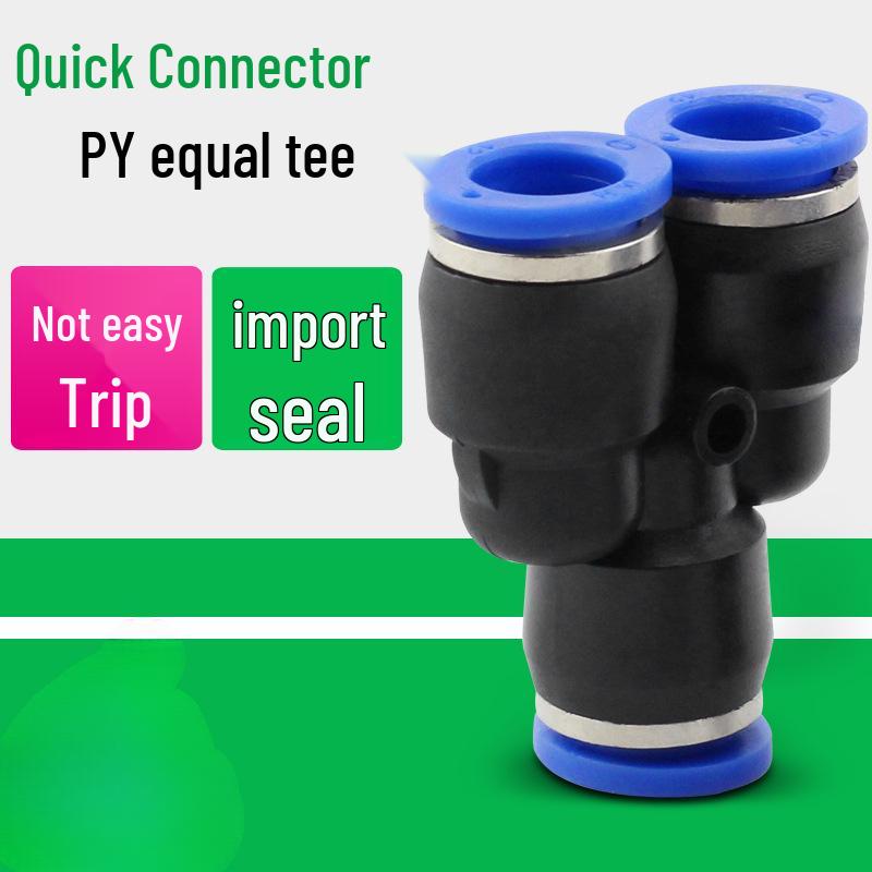 Pneumatic Quick-Connect T-Type Tee for Air Hoses, Equal Diameter, 4/6/8/10/12mm