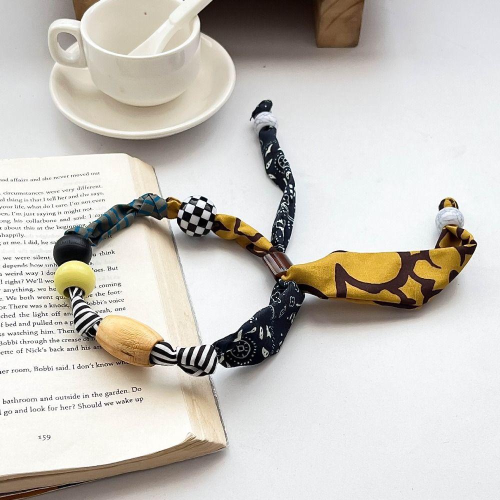 Multicolor Wood Bead Necklace Clavicle Chain Bohemian Choker Patchwork Cloth Chain Necklace  Girls