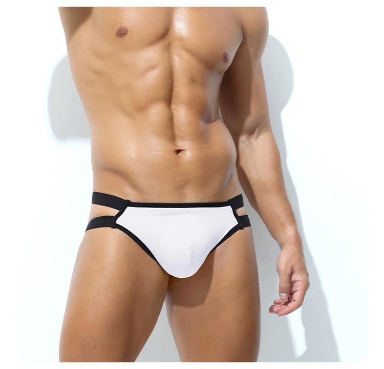 Men's Sexy Double Waistband Low-Rise Cotton Thong with U-Pouch and T-Back Design