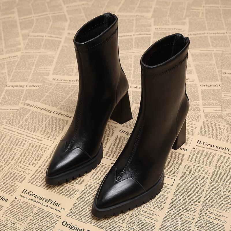 Sharp pointed short boots for women 2026 autumn and winter fashion new high heels French slim boots for women