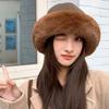 Wide Brim Fluffy Fur Bucket Hat Soft Winter Fisherman Hat Fashion Warm Cap  Lady