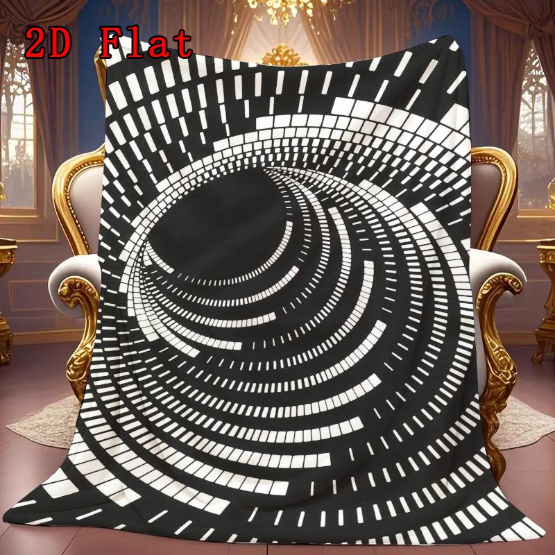Spiral black-and-white checkerboard vortex 2D Flat Pattern Flannel Blanket High quality All Seasons Warmth and Comfort Perfect for Christmas Gifts.