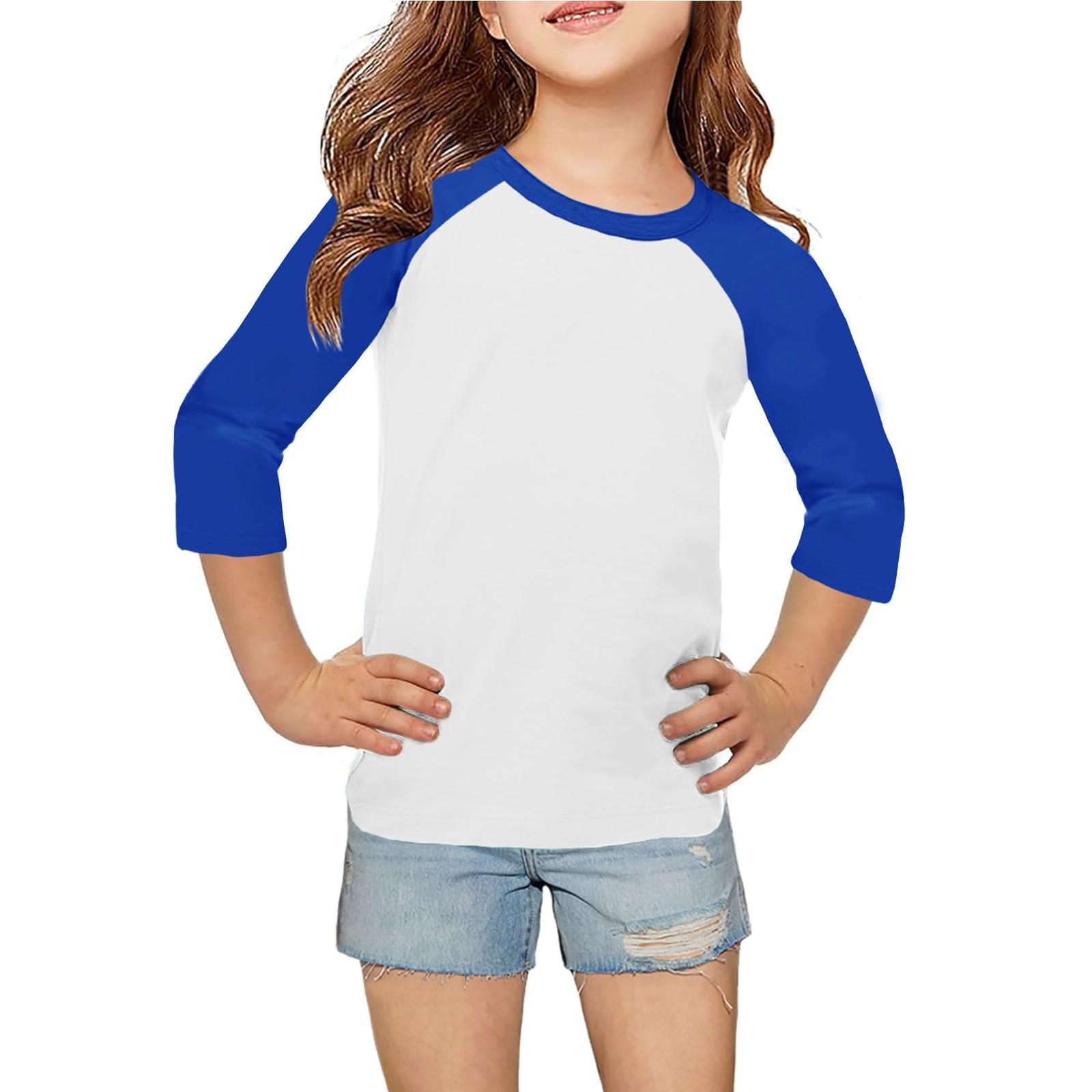 

Топы для девочек 4-16 лет с круглым вырезом и рукавами 3/4 Футболки Модные топы Наряды Футболки 140 синий