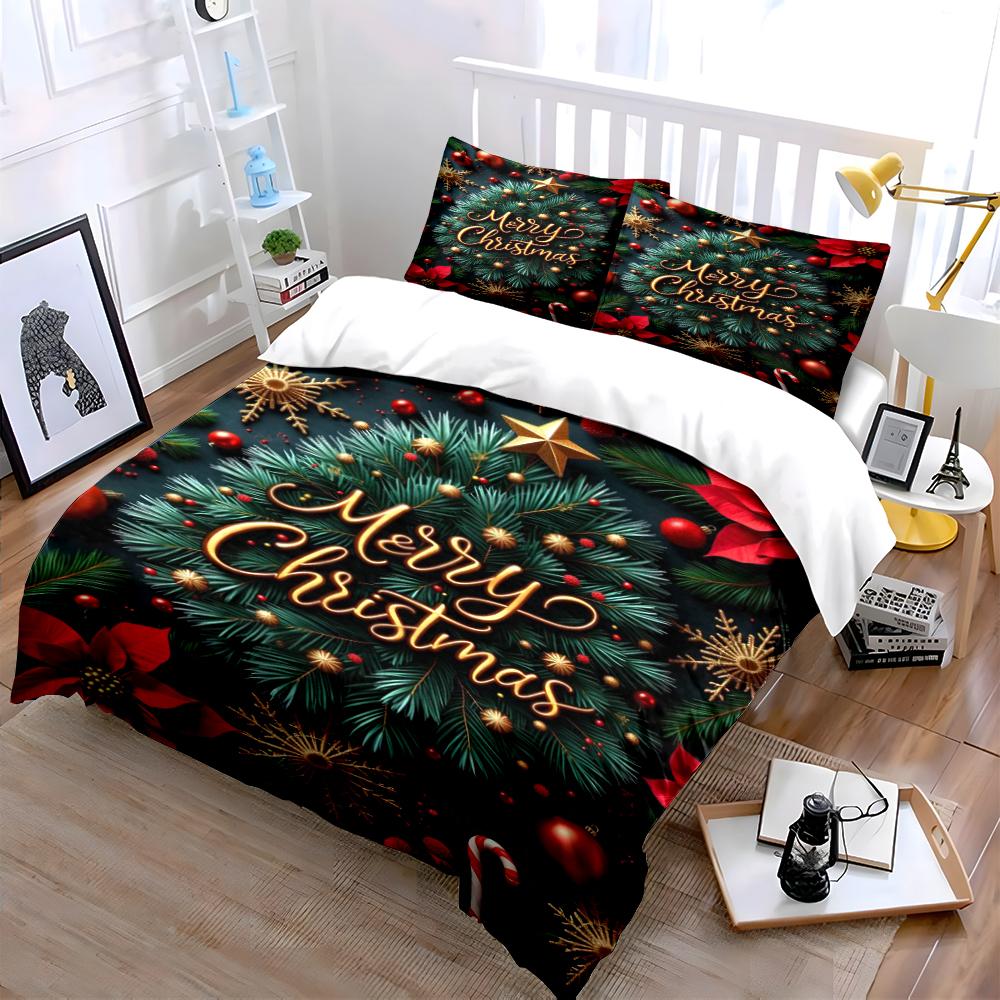 Merry Christmas Holiday Bedding Set Bedding Set (1 Duvet Cover, 2 Pillowcases, Duvet Not Included)
