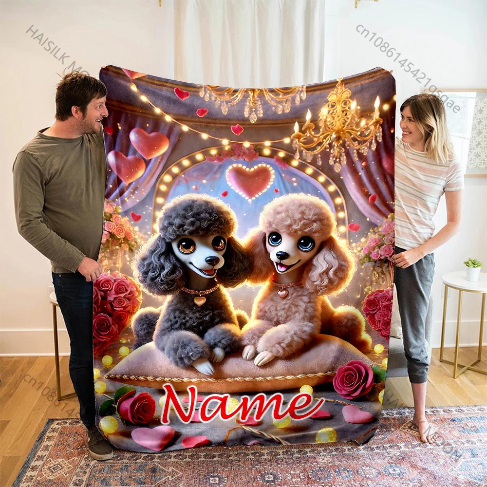 Personalized Custom Name Cartoon Blanket Puppy Love Print Warm Comfortable Blanket for Adults and Kids Luxury for Gifts 75x90cm