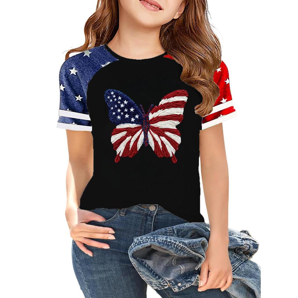 Women's Casual Short Sleeve Crew Neck T-Shirt Independence Day Print Raglan Sleeve Lightweight Cotton Blend Top for Summer