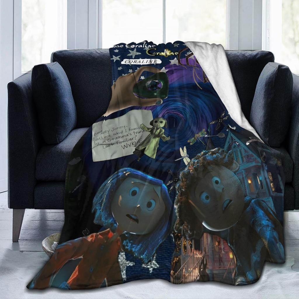Coraline Halloween Horror Blankets Fleece Print   Multifunction Lightweight Throw Blankets for Bed Bedroom Bedspread