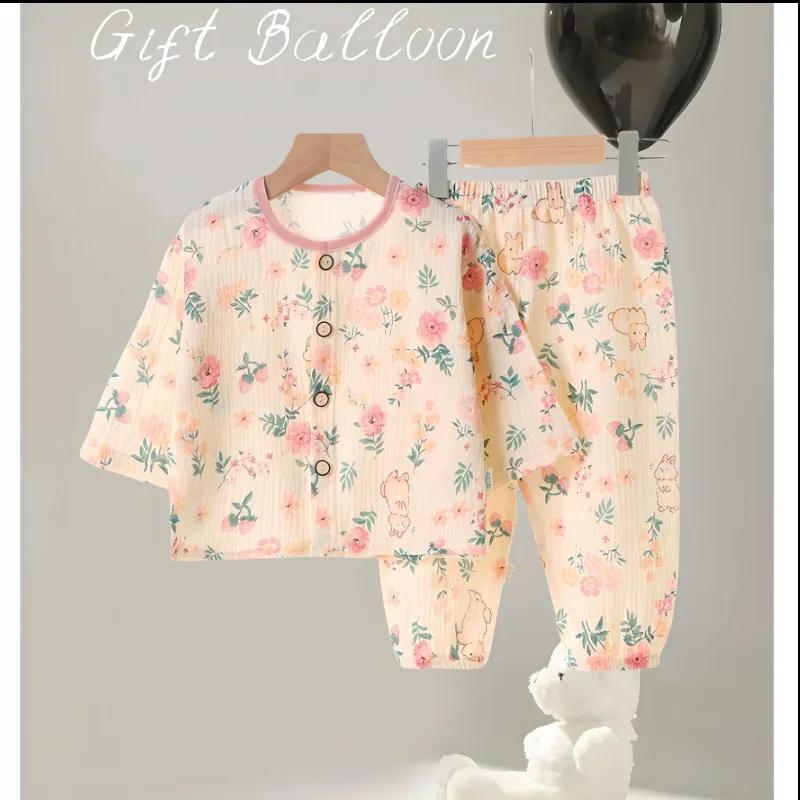 Children s Pajamas Set 100 Cotton Children s Loungewear Double Yarn Baby Clothes Boys Girls Pure Cotton Kids Sleepwear 80cm