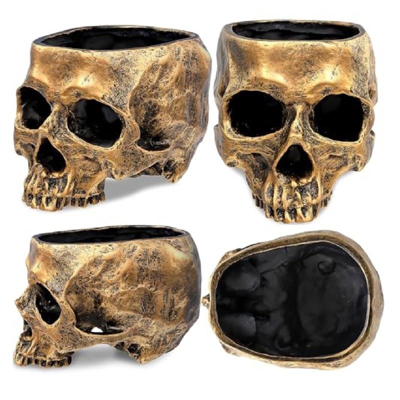 Dark Tone Resin Skull Flower Vessel Ideal For Dramatic Interior Styling And Work Space Touches