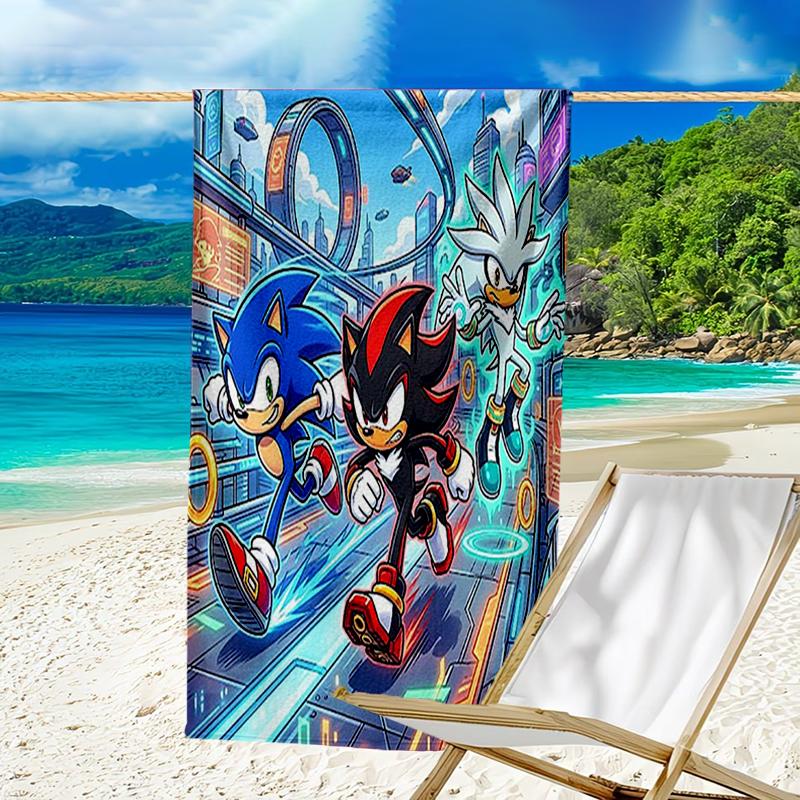Ultra-Soft Beach Towel with Sonic Theme,Ideal for Pool - Camping, Diving - Perfect Travel Essential, Vibrant Beach Towel.