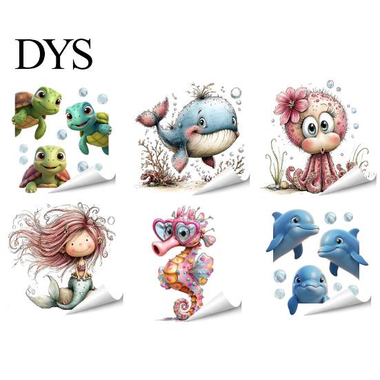 Repositionable Window Sticker under The Sea Mermaid Clings Ocean Animal Whale Turtle Octopus Static Cling Decal Seahorse Anti-Collision Glass