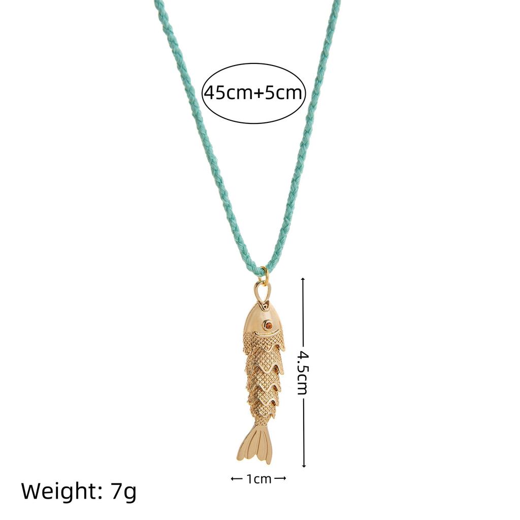 Wind Green Rope Small Fish Necklace Copper Electroplated 14K Gold Delicate Texture Ocean Wind Jewelry Neck Chain