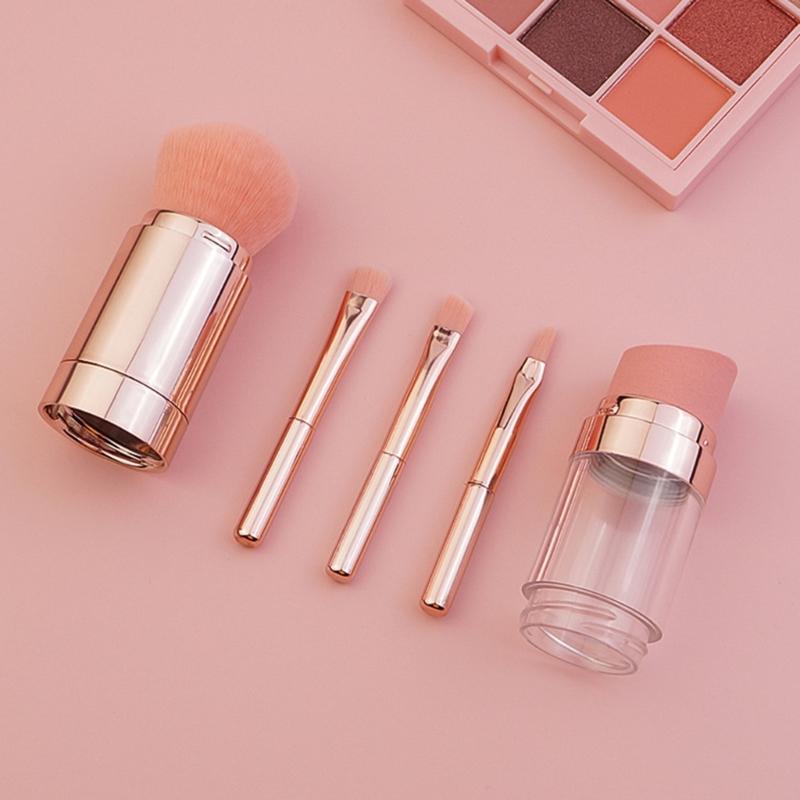 5 In 1 Portable Retractable Makeup Brushes for Foundation Eyebrow Lip Eyeshadow Loose Powder Cosmetic Makeup Brush Tool