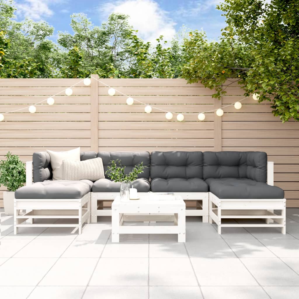 7 piece Garden Lounge Set with Cushions White Solid Wood