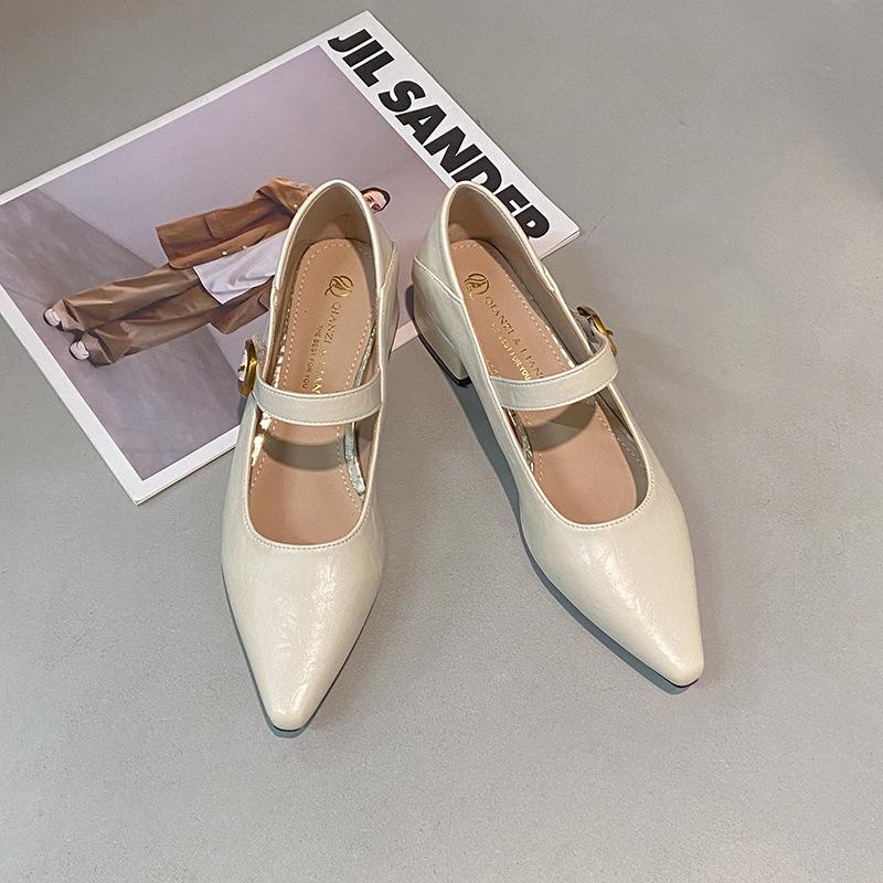 High-end pointed leather single shoes women's autumn new Korean version French gentle fairy temperament high-heeled Mary Jane shoes