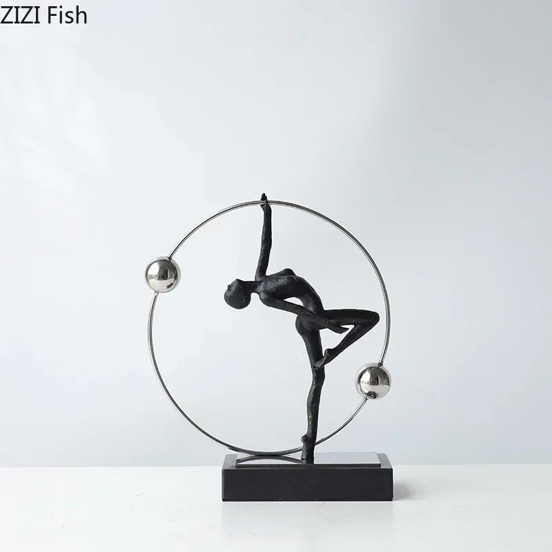Cast Iron Gymnast Figures Statue Abstract Crafts Desk Decoration Ornaments Minimalism Character Sculpture Room Aesthetics Decor