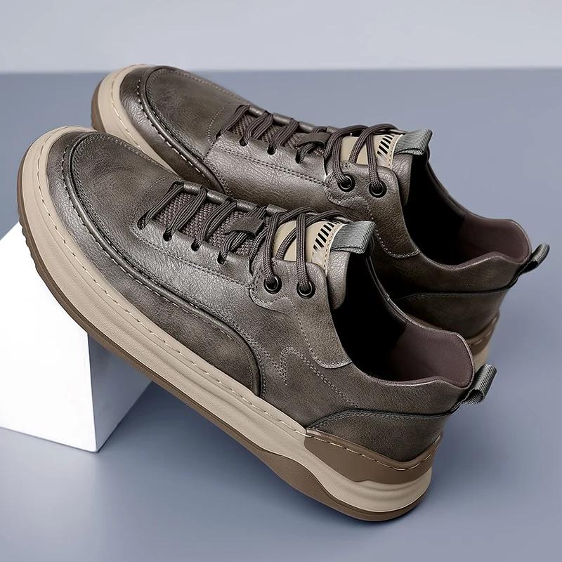 Fashion Sport Shoes Genuine Leather Men's Shoes  Brand Casual Shoes Lace up Mens Sneakers Italian Breathable Skateboard Shoe