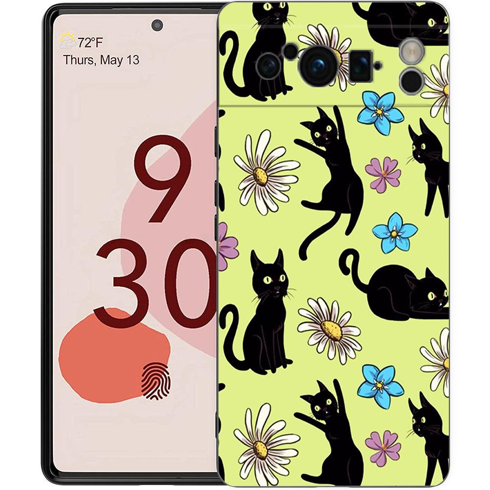Black Cat Cartoon Cute Phone Case For Google Pixel 8 7 6 Pro 6A 7A 5G Soft Silicone Shockproof TPU Black Cover TPU Fundas