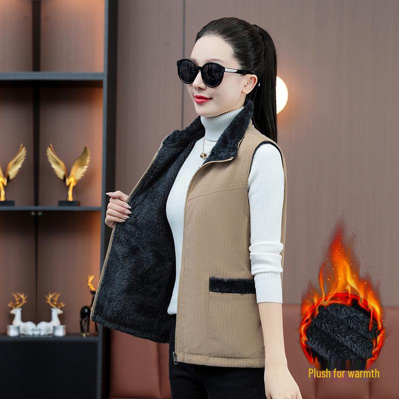 Vestă cu guler din catifea de modă pentru femei de vârstă mijlocie: Cardigan slăbit, stilat, cu fermoar, cu fermoar, pentru primăvară și toamnă