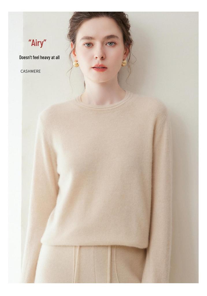 Lekasha Women's 100% Cashmere Puff Sleeve Round Neck Knit Base Layer