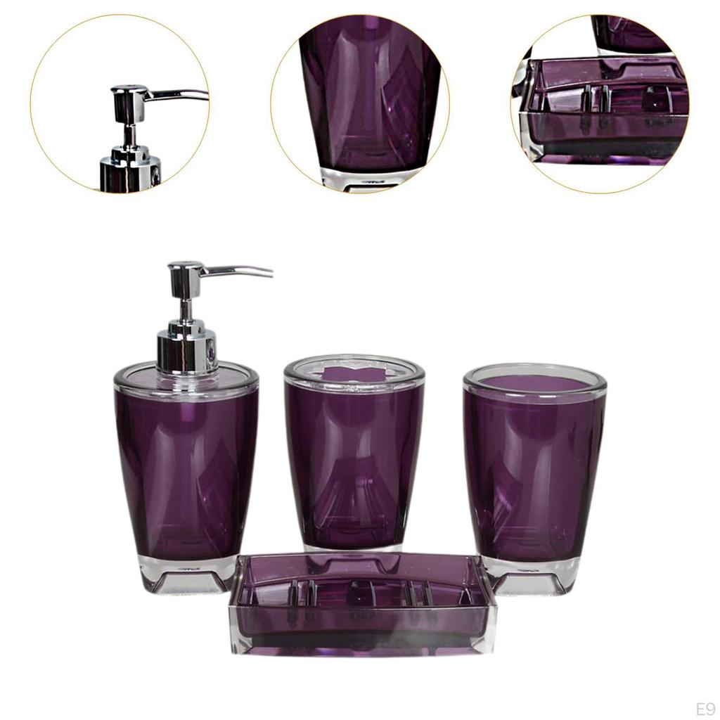 4 Piece Soap Dispenser, Toothbrush Holder, Apartment Essentials, Premium Modern Bathroom Accessory