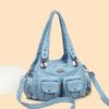 2025 Summer Fashion Blue Shoulder Bags For Women Small Shopper Bag Solid Color Soft Leather Crossbody Handbag Lady Travel Tote Bag
