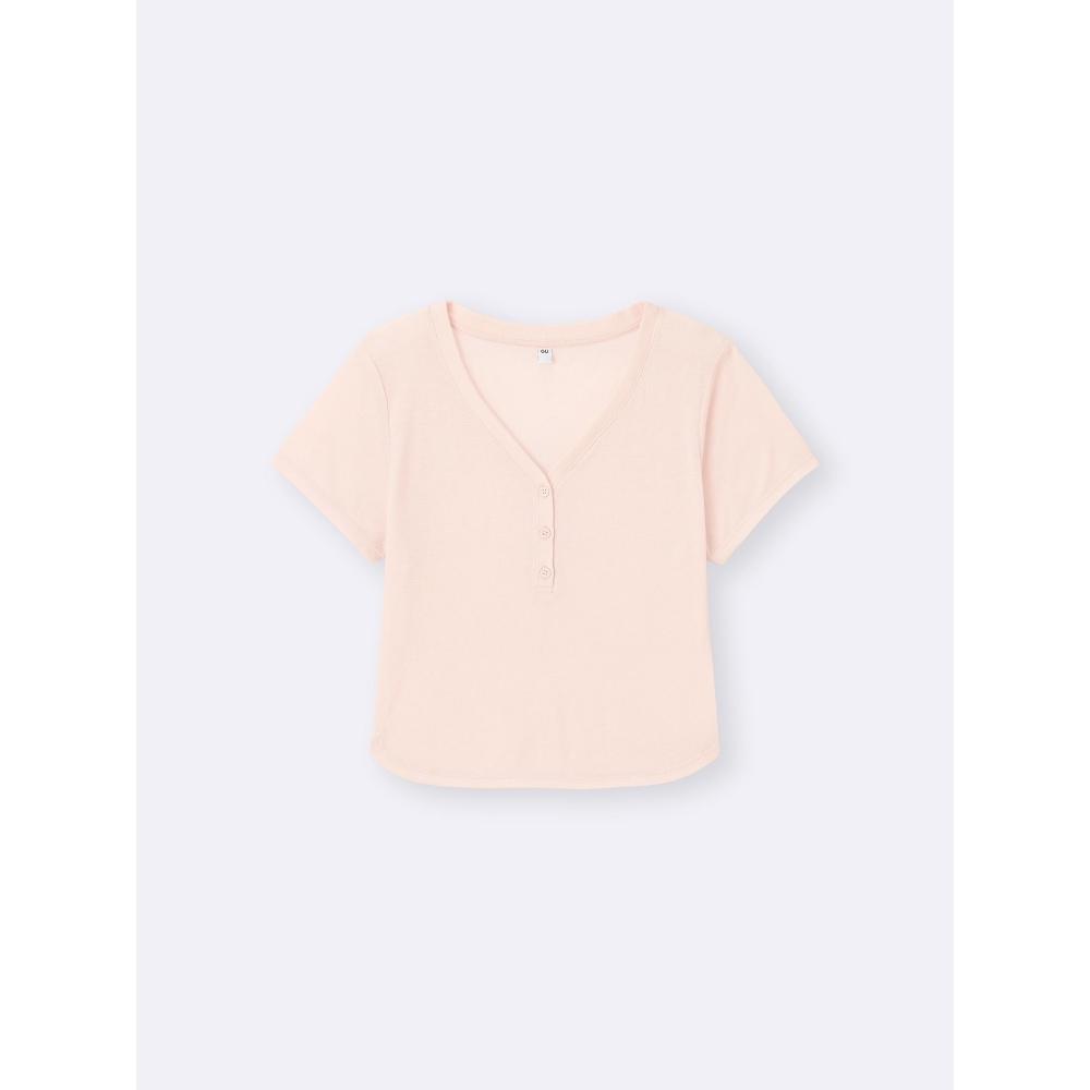 Gu By Uniqlo SofT Sheer Henley Neck T Os