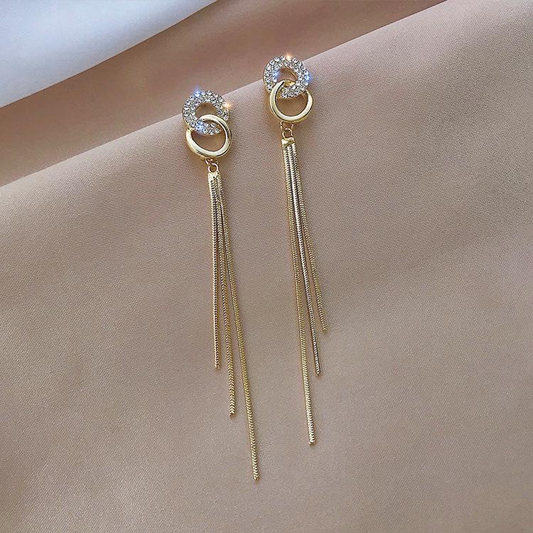 Temperament Tassel Earrings: Women's Fashion Long S925 Silver Needle Studs, Korean Circle Dangle, Exaggerated Personality Style.