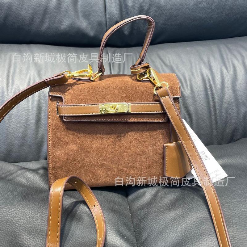 Vintage Matte Portable Suede Kelly Bag Velvet Platinum Bag Autumn and Winter New Fashion Shoulder Ellyag