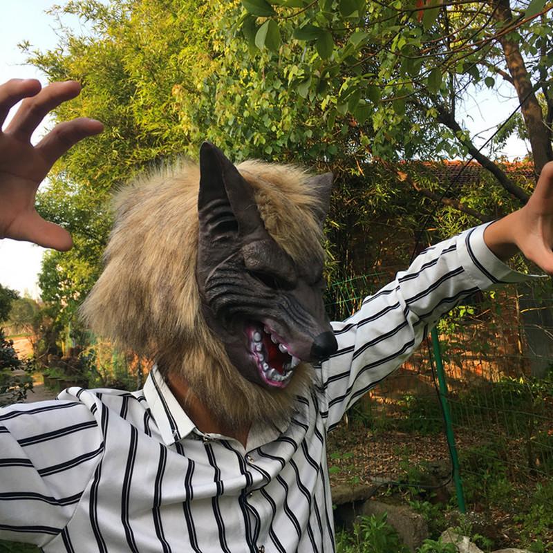 Halloween Latex Rubber Wolf Head Hair Mask Werewolf Gloves Costume Party Scary Decor Masquerade Props