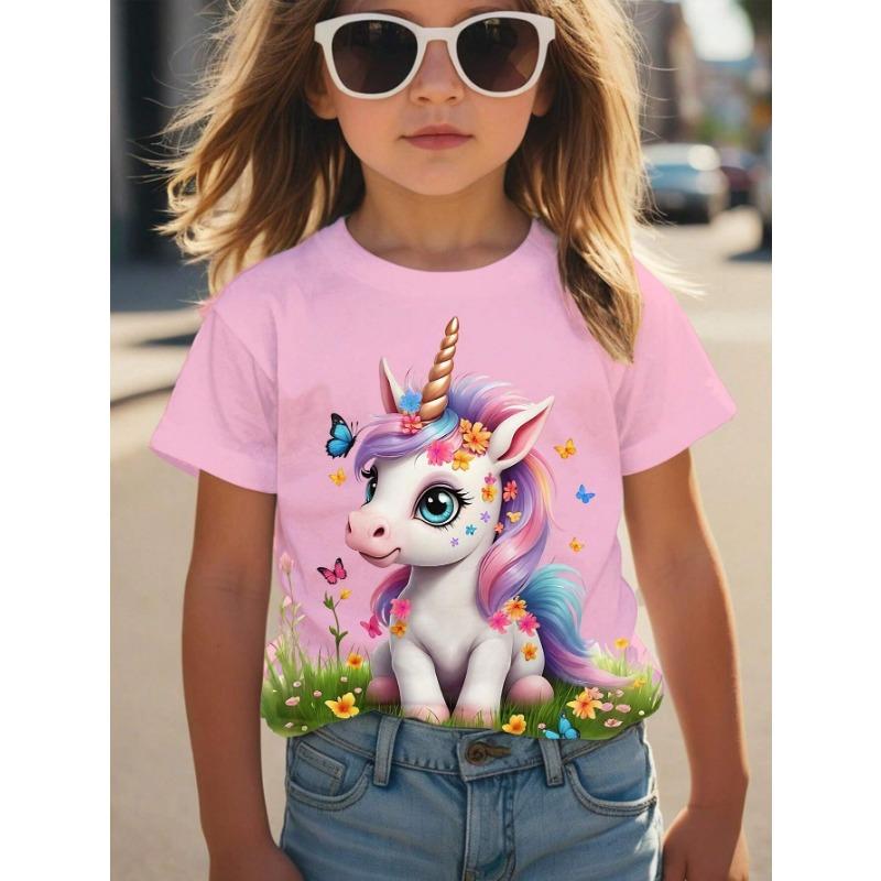 Tops Spring Autumn Printed Clothes Short Sleeve Round Neck Girls' Bottom Top T-Shirt