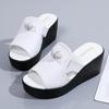 Women White Slide Slippers Summer Open Toe Chunky Wedge Shoes Lady Black Casual Thick Sole Platform Slippers