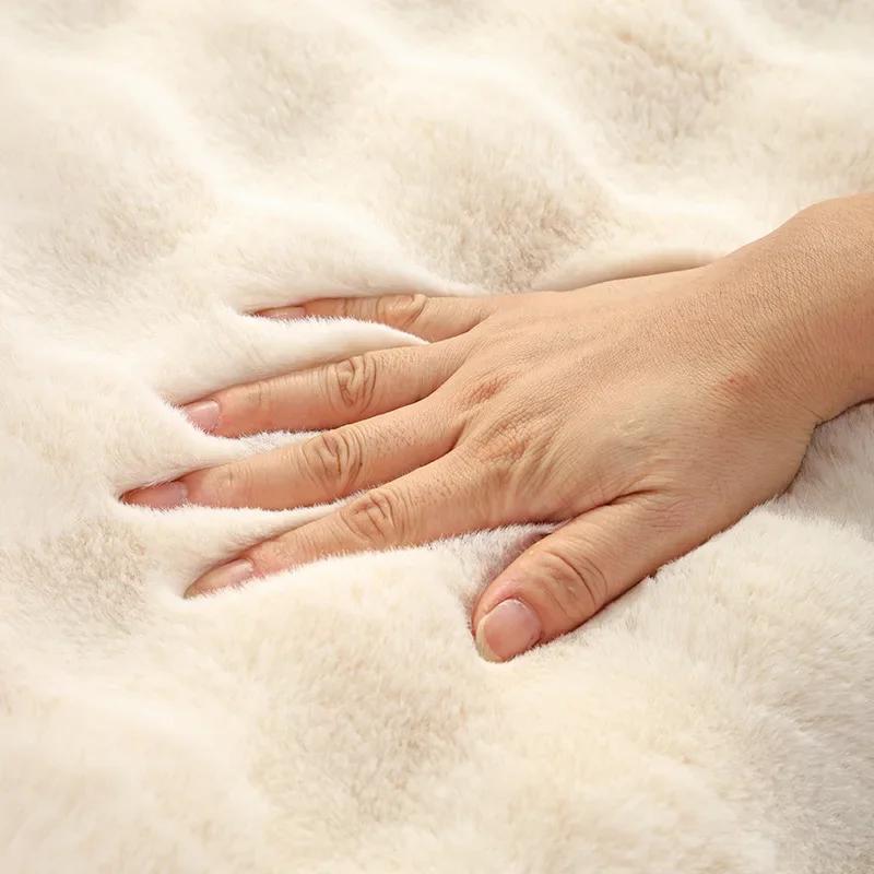 Rabbit Plush Sofa Cover Living Room Thicken Winter Warm Wave Strip Sofa Towel Mat Non-slip Soft Couch Cushion Protector Cover