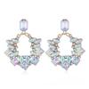 European & American Fashion Square Colored Diamond Earrings: Bold & Chic Hollow Design
